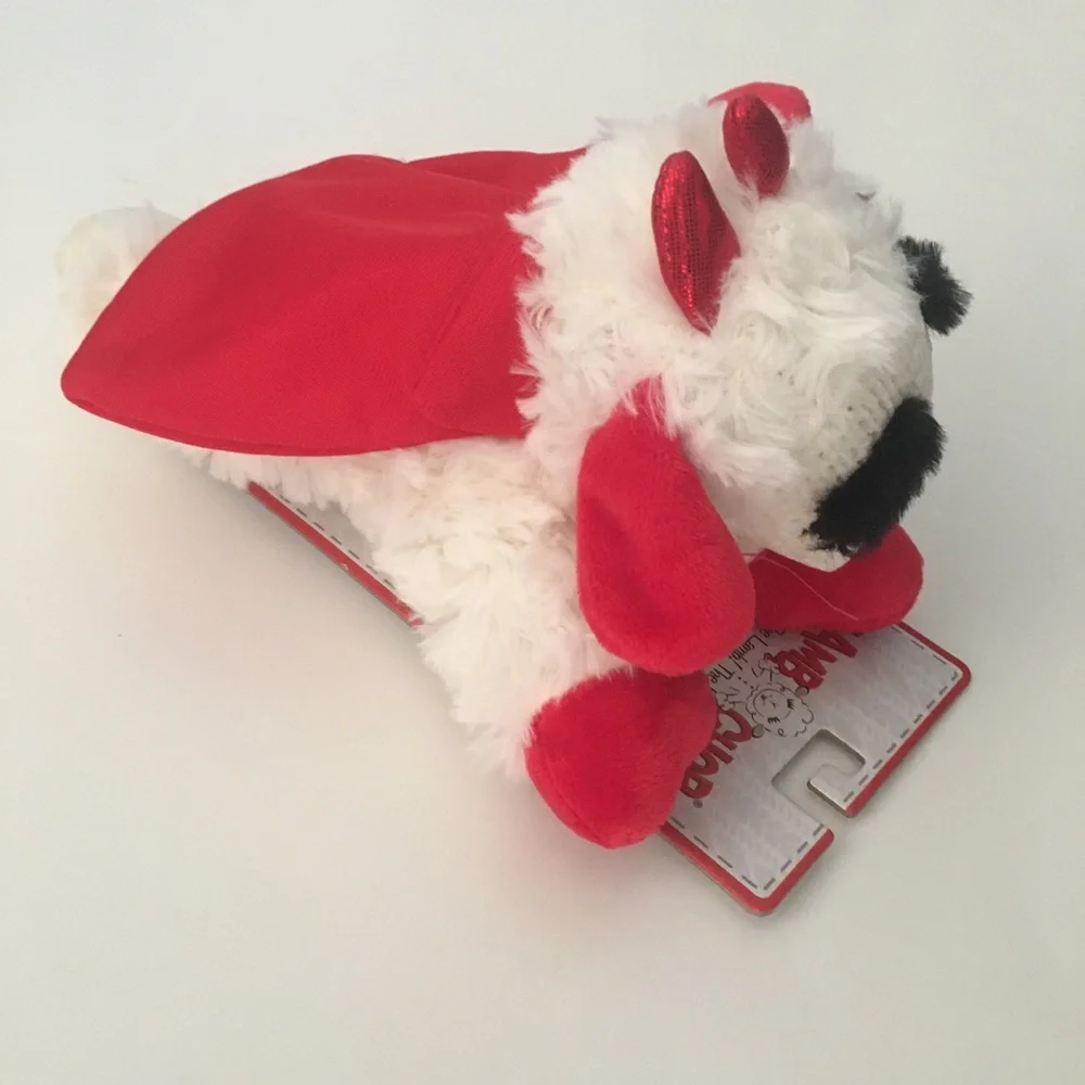 Dog Toy 8” Lamb Chop Plush Red and White with Red Cape and Horns Halloween Theme